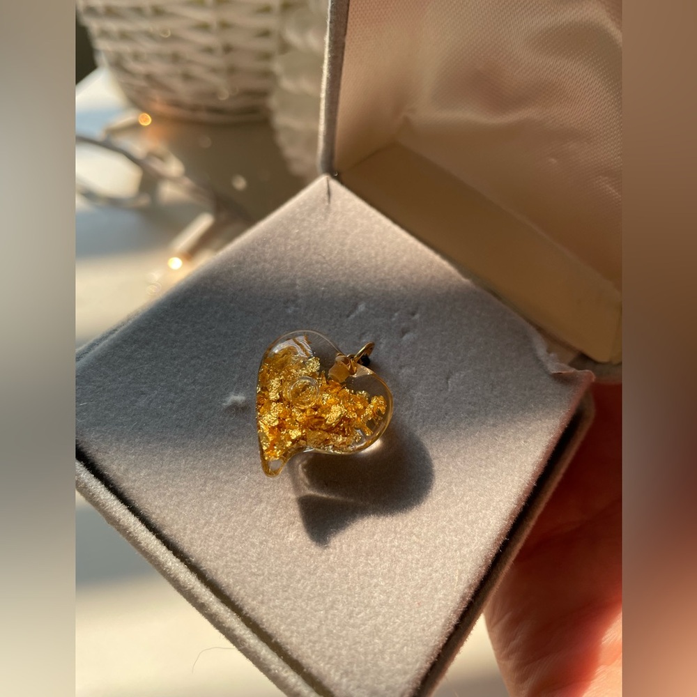 Floating Gold Flakes Heart Shaped Pendant